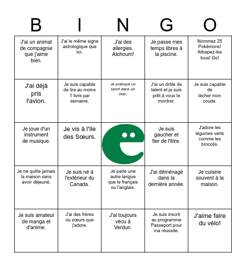 Bingo de la connaissance Bingo Card