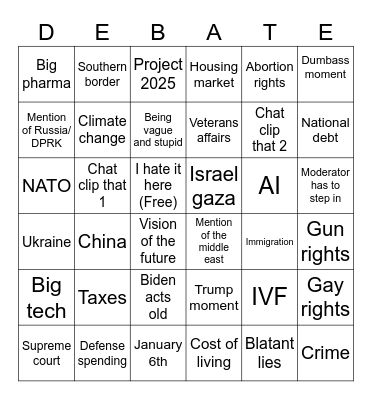1st presidential debate Bingo Card