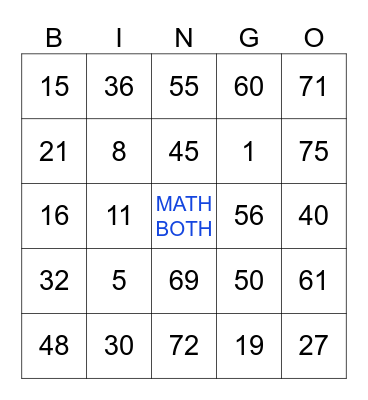 MATH BOT BINGO (001) Bingo Card