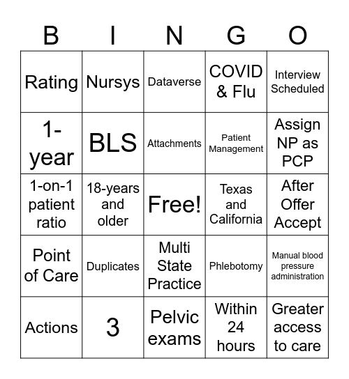 Clinical Support Facts Bingo Card