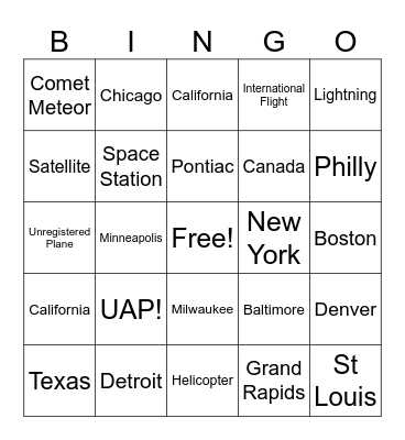UAP Bingo Card