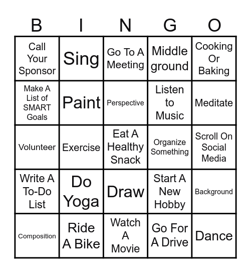 Coping Skills Bingo Card