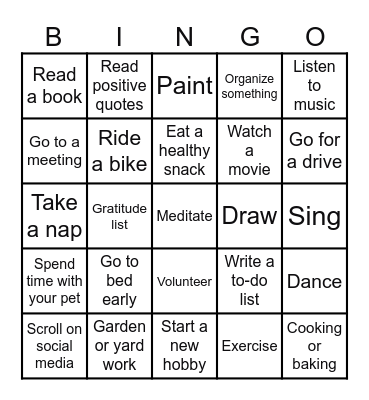 Coping Skills Bingo Card