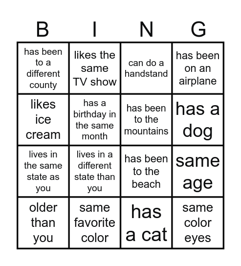 Sibling Bingo! Bingo Card