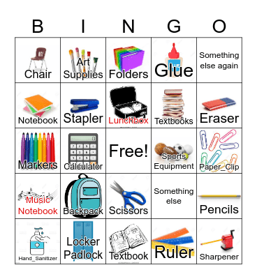 Back to School Bingo Card