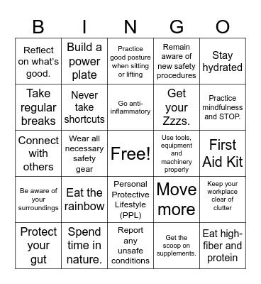 Safety Tips Bingo Card