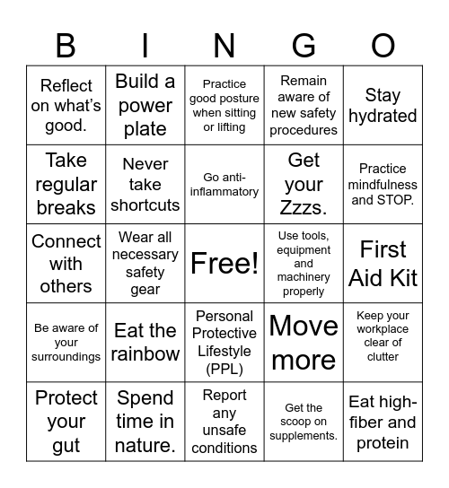 Safety Tips Bingo Card