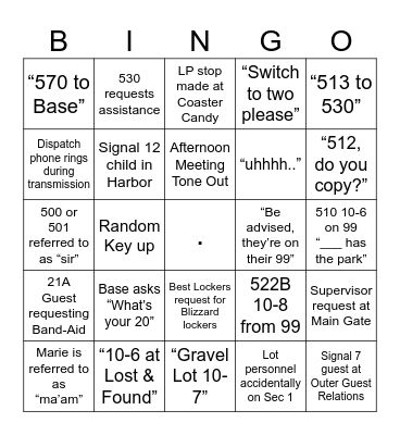 Public Safety Bingo Card