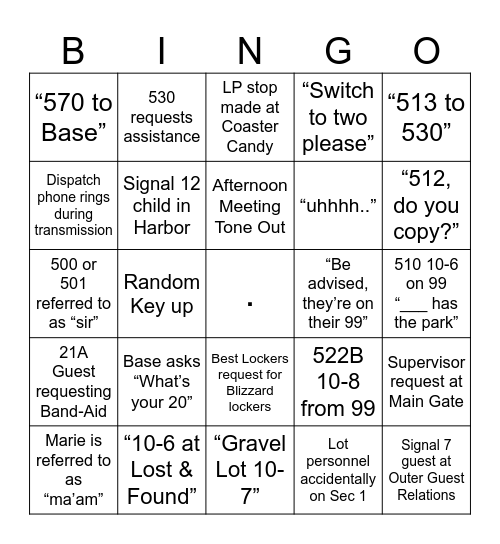 Public Safety Bingo Card