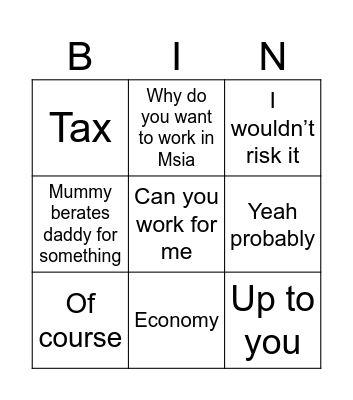 Parents Malaysia Response Bingo Card