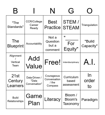 PD Notes Bingo Card