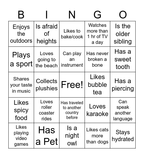 Get to Know You BINGO Card