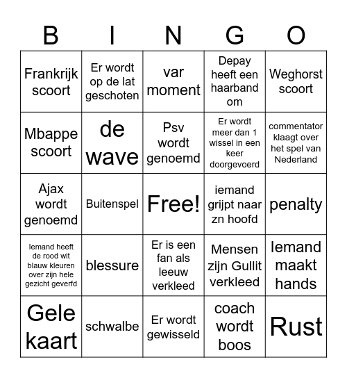 Nederlands elftal Bingo Card