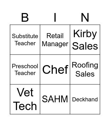 Kim's Jobs Bingo Card