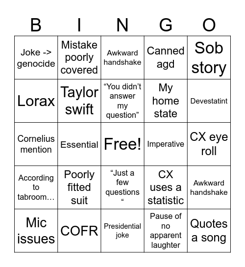 Extemp bingo Card