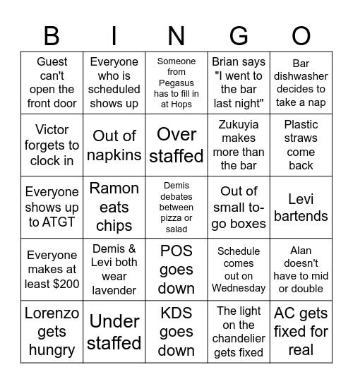 PEGASUS BINGO Card