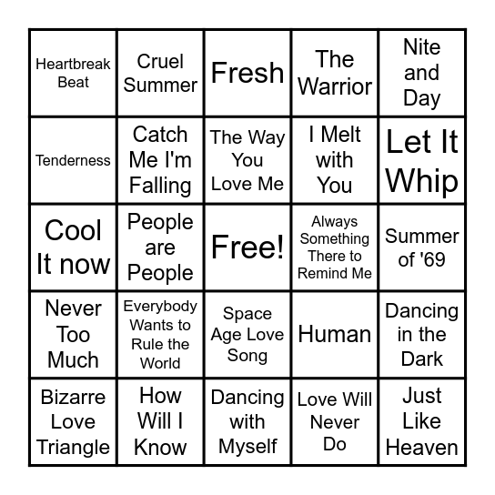 80's Pool Party Songs Bingo Card