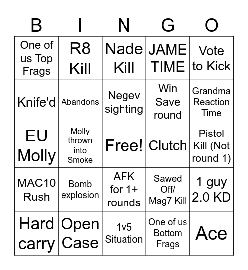 CS2 Bingo #1 Bingo Card