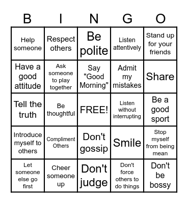 Friendship Skills Bingo Card