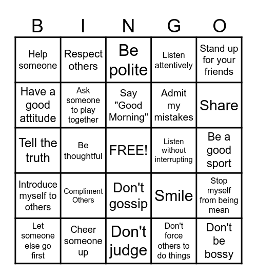 Friendship Skills Bingo Card