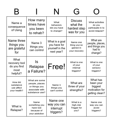 Recovery Bingo Card