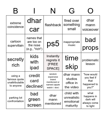 Dhar Mann Bingo v2 Bingo Card