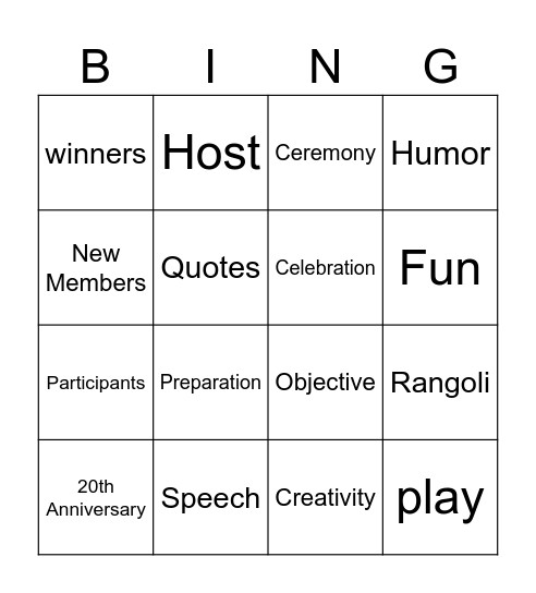 Toastmasters BINGO Card