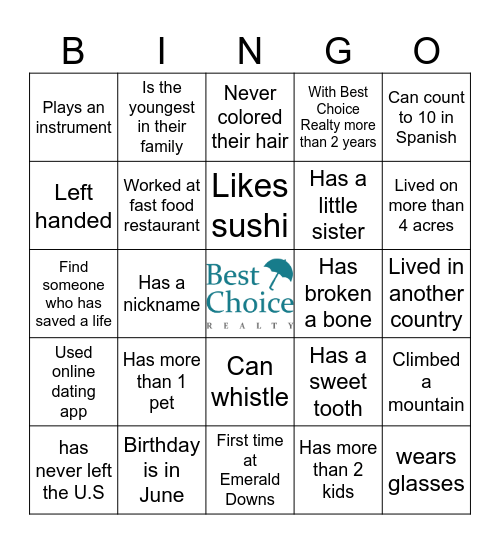 Best Choice Realty 12th Anniversary Bingo Card