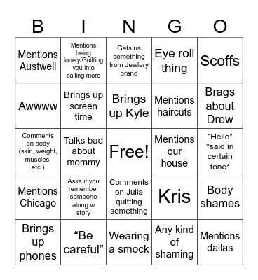 Grandma Bingo Card
