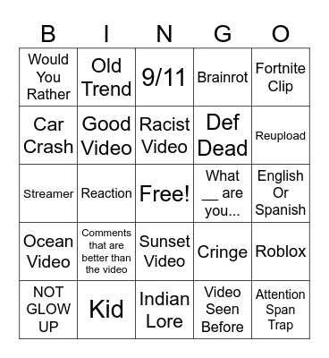 IG Reels Bingo Card