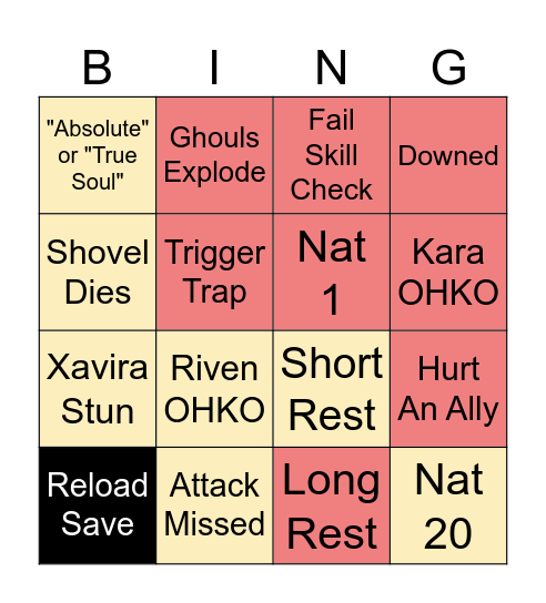BG3 Drinking Game Bingo Card