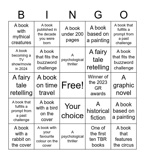 Reading Bingo Card