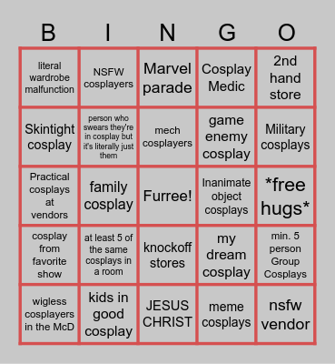 Comic Con Bingo Card