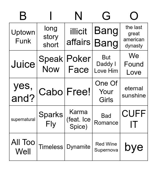 Robert's Playlist BINGO Card