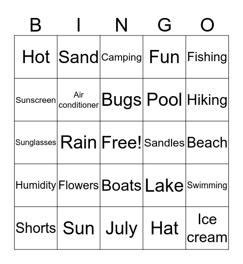 Summer Bingo  Bingo Card