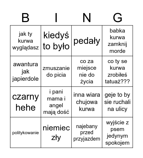 loteria ciał widzowie Bingo Card