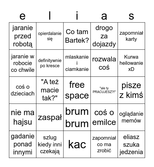 kurwa eliasz Bingo Card