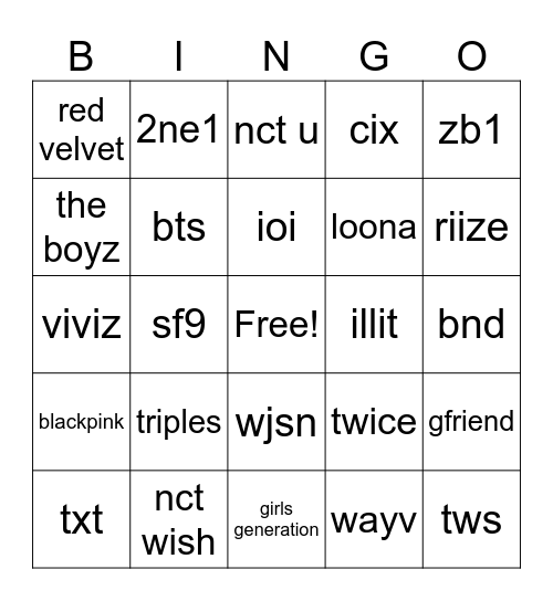 Kpop Groups Bingo Card