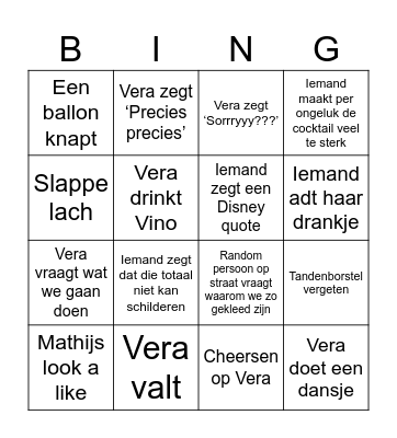 Bachelorette Vera Bingo Card