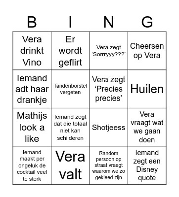 Bachelorette Vera Bingo Card