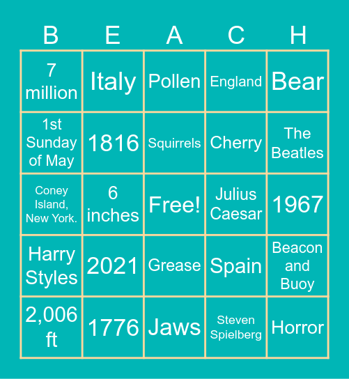 Summertime Beach Bingo! Bingo Card