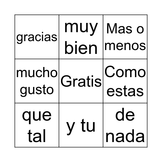 Saludos Bingo Card
