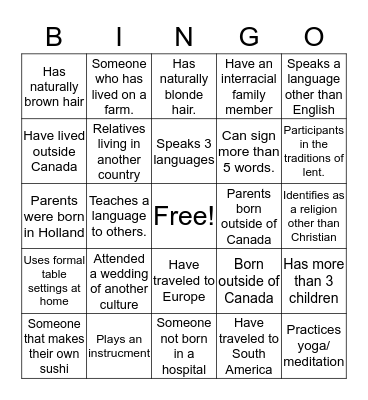 DIVERSITY BINGO Card