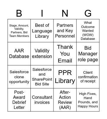 Post-Submission Bingo Card