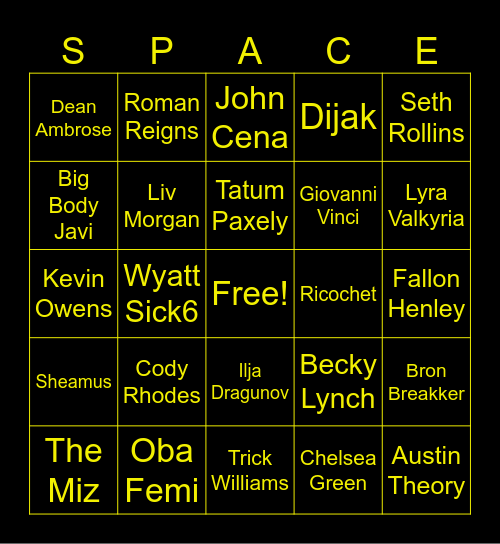 My Favorite Wrestlers Bingo Card