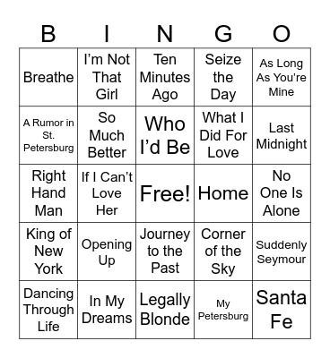 Broadway Bingo 2 Bingo Card