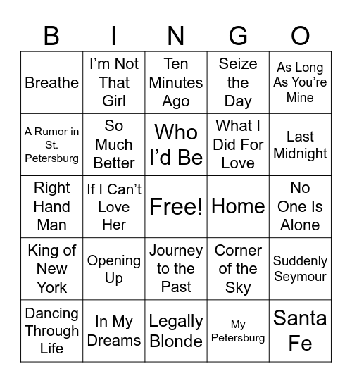 Broadway Bingo 2 Bingo Card