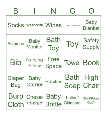 Kylie's Baby Shower Bingo Card