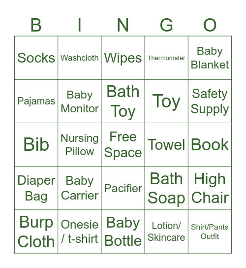 Kylie's Baby Shower Bingo Card