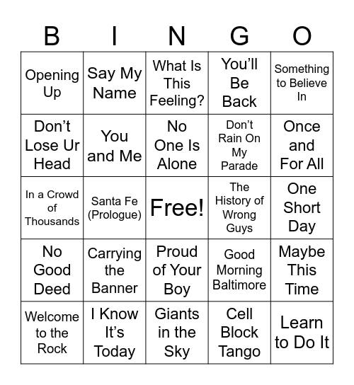 Name That Broadway Tune 3 Bingo Card